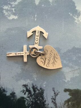 Sterling Silver  'CHARITY' Heart & Cross Anchor Charm